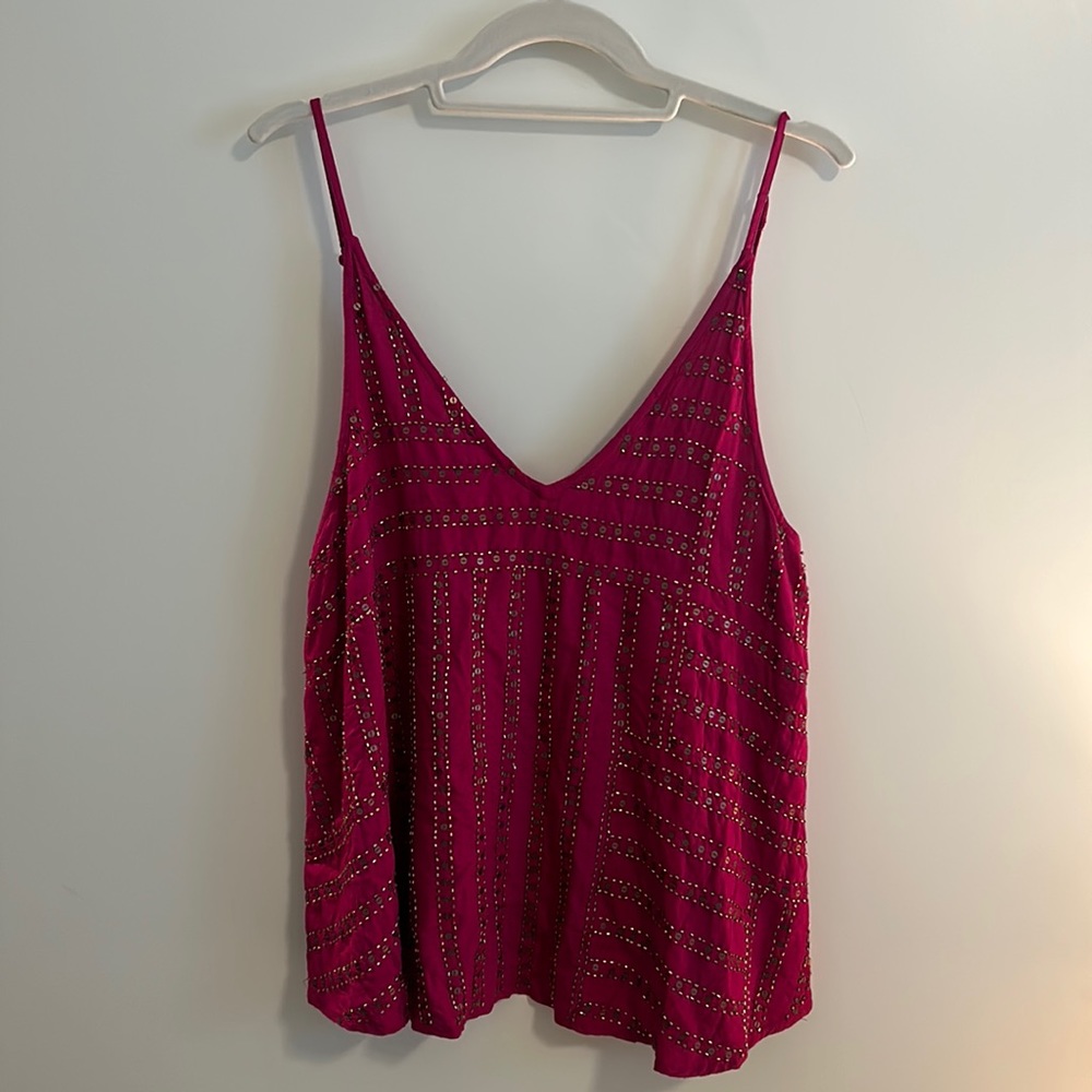 Free People Magenta Gold Beaded Tank